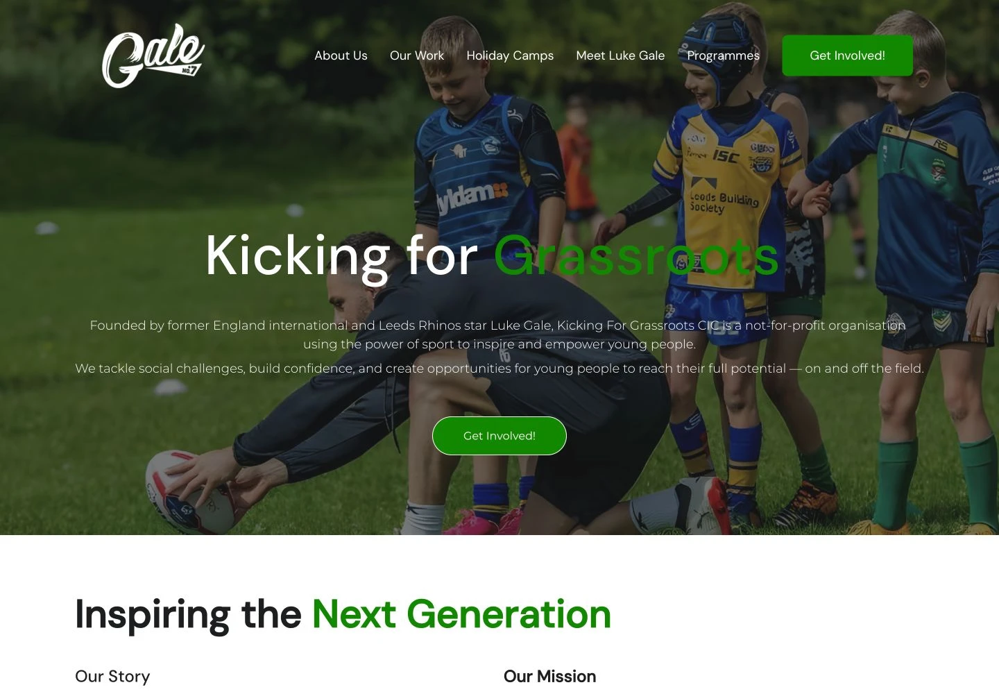 Kicking for Grassroots desktop website