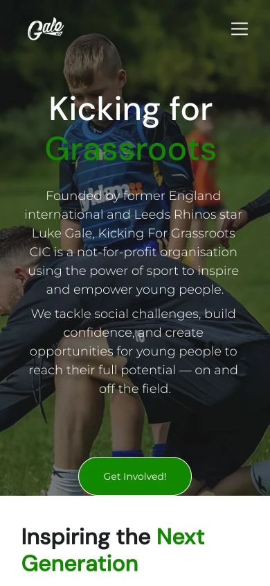 Kicking for Grassroots mobile website