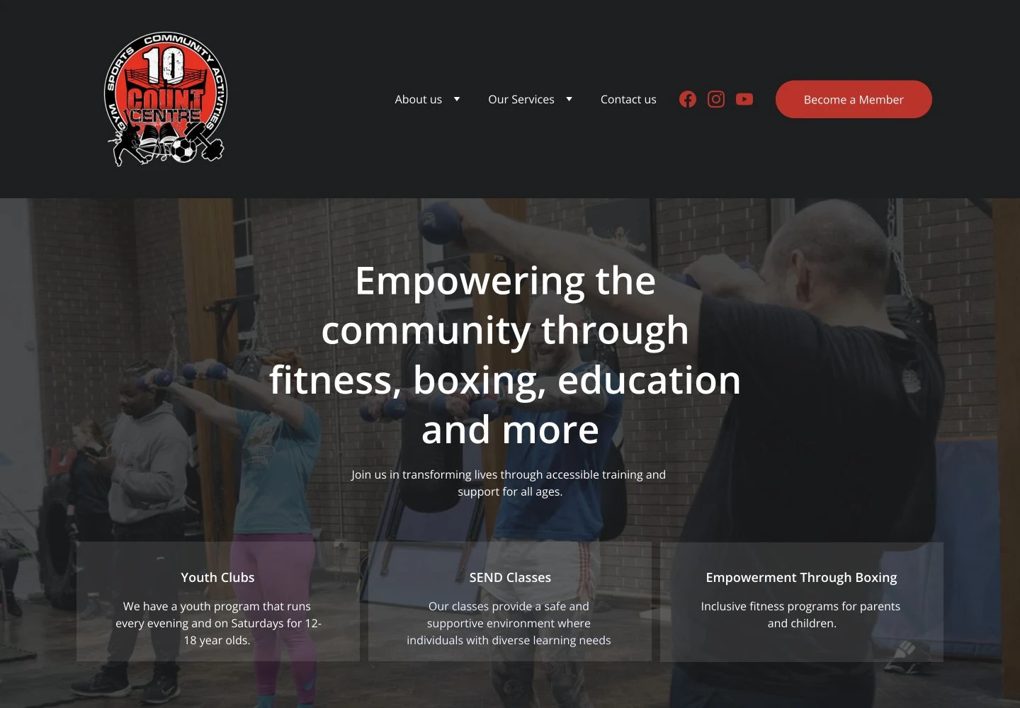 Ten Count Centre desktop website